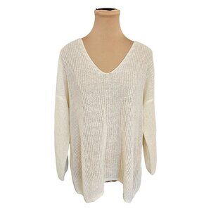 Part Two Etrona Linen Knit White Long Sleeve Sweater Sz L